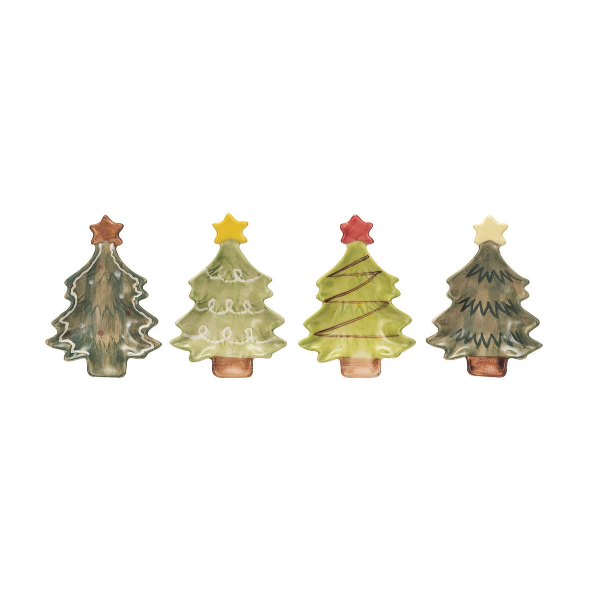 Design Shop Hand-Painted Stoneware Christmas Tree Dish w/ Star, Set of 4.