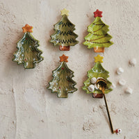 Design Shop Hand-Painted Stoneware Christmas Tree Dish w/ Star, Set of 4.